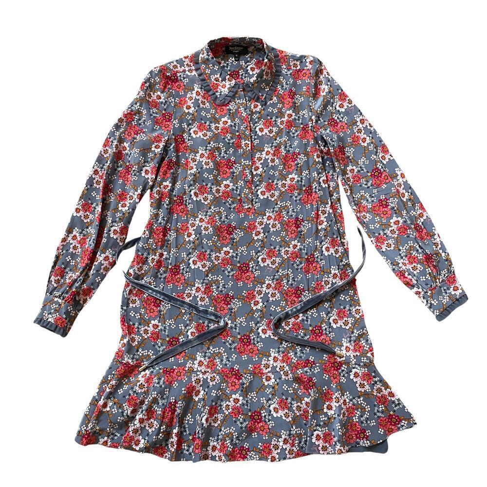 NWOT Juicy Couture Silk Dress M | Floral Long Sleeve, Velvet Tie Black Label Y2K